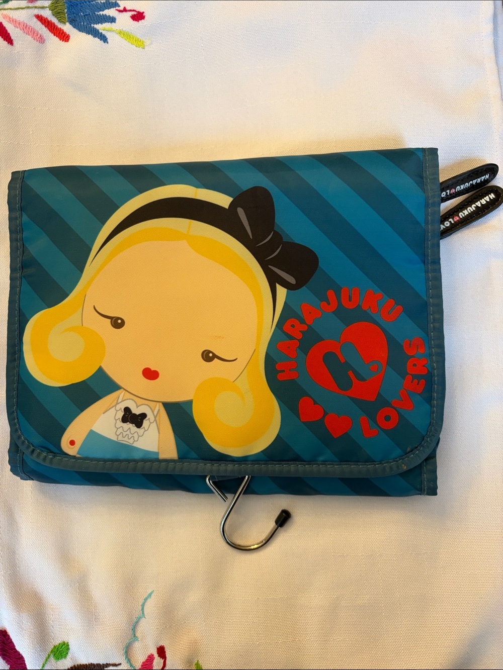 Harajuku Lovers Gwen Stefani Tri-fold Teal Foldable Cosmetic Toiletries Bag